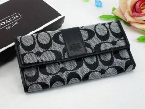 Poppy Wallets 2218-Grey Cloth and Black "C" Logo and Leather