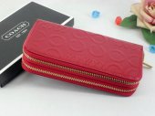 Coach Wallets 2627-All Red Leather and Two Zippers with Inlaid "