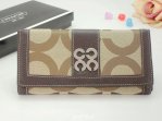 Coach Wallets 2805-Sandy Cloth and Metal Logo with Chocolate Lea