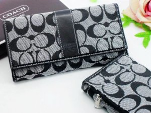 Poppy Wallets 2267-Grey with Half Moon "C" Logo and Black Leathe