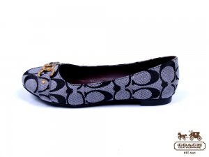 Coach Flats 4413-Grey with Black "C" Logo and Chocolate Leather