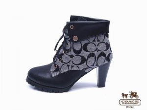 Coach Ankle Boots 4112-Black Leather and Grey Cloth with High He