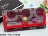 Coach Wallets 2680-Red Cloth and Grey "C" Logo with Blue Leather