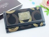 Coach Wallets 2640-Gold Coach Brand and Black with Leather