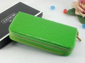 Coach Wallets 2625-All Green Leather and Two Zippers with Inlaid