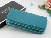 Coach Wallets 2624-All Blue Leather and Two Zippers with Inlaid