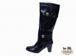 Coach Boots 4240-All Black Leather with Metal Logo