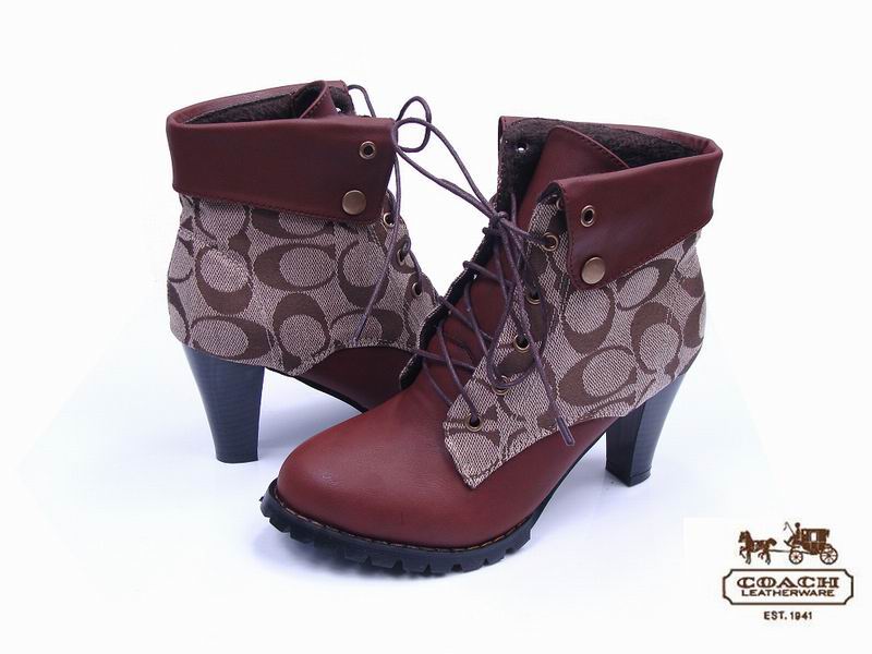 Coach Ankle Boots 4111-Brown Leather and Sandy Cloth with High H