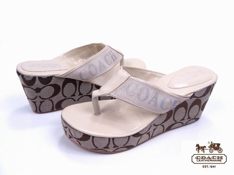 Coach Wedges 4928-Coach Brand and Sandy with White Cloth Belt